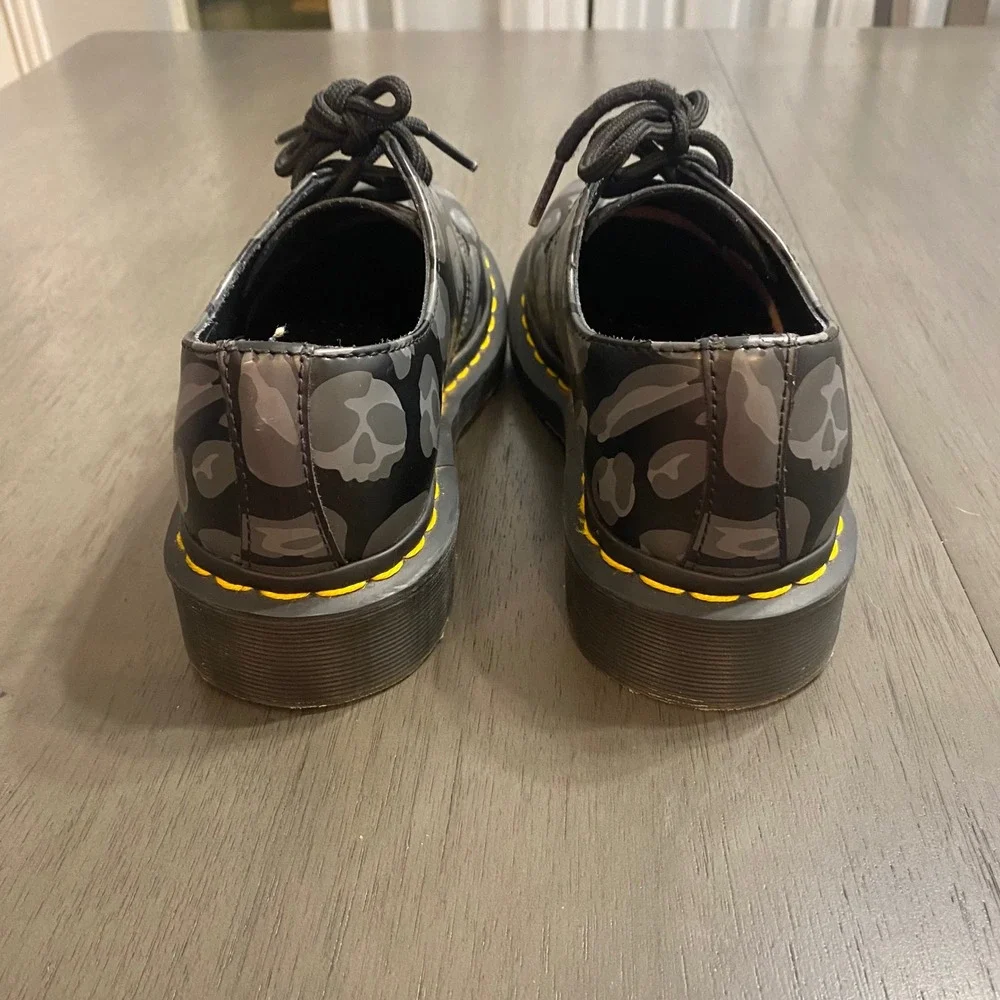 Dr. Martens 1461 Kids Size 3 Grey Skull Leopard Print Leather Lace‎ Up Shoes